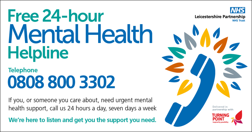 If you or someone you know needs urgent mental health support, the free number to call in Leicester, Leicestershire or Rutland is 0808 800 3302

<a href="/LPTnhs/">Leicestershire Partnership NHS Trust</a>

More info: leicspart.nhs.uk/contact/urgent…