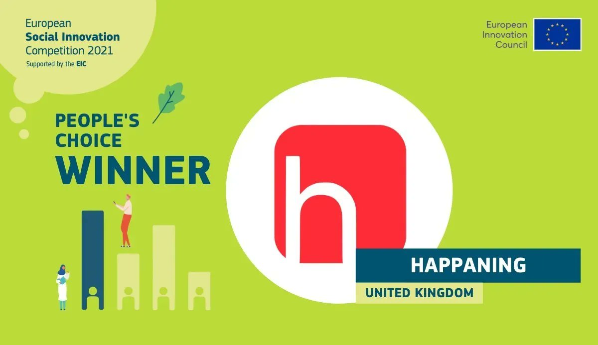 Happaning (@thehappaningapp) on Twitter photo So happy to announce that Happaning won the 2021 #diogochallenge People's Choice Award!
Proud to have been flying the flag for the UK at the <a href="/EUSocialInnov/">European Social Innovation Competition</a> Competition.
Check out the other winners here >>> buff.ly/31OQF7W
What a great end to the week!
#diogochallenge So happy to announce that Happaning won the 2021 #diogochallenge People's Choice Award!
Proud to have been flying the flag for the UK at the <a href="/EUSocialInnov/">European Social Innovation Competition</a> Competition.
Check out the other winners here >>> buff.ly/31OQF7W
What a great end to the week!
#diogochallenge