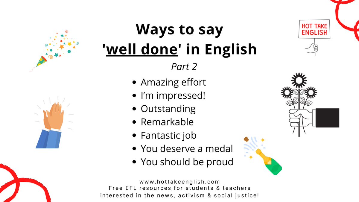 Remember the post we did on the different ways to say "well done" from a few months ago? Well here are some more to add to your list!
#learnenglish #englishvocabulary #esl #efl #tefl #englishvocab #englishvocabularyinuse #englischvokabeln #aprenderingles