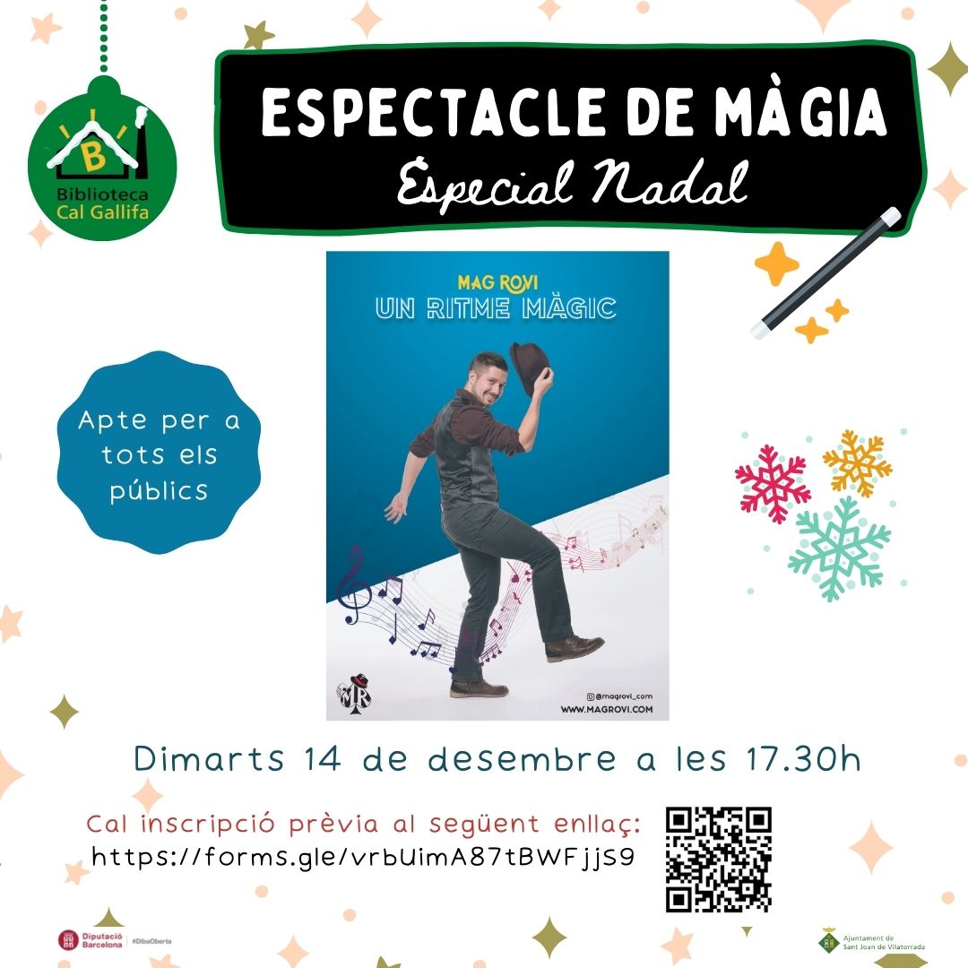 BibCalGallifa's tweet photo. Dimarts que ve no us perdeu l'espectacle de màgia per petits i grans del gran Mag Rovi! 🎩
Cal inscripció prèvia. Ho podeu fer al codi QR de la imatge o bé aquí -> https://t.co/UokmgYQorL
#espectaclemagic #magia #nadal #quefemalesbiblios https://t.co/aat2Dxq5lq