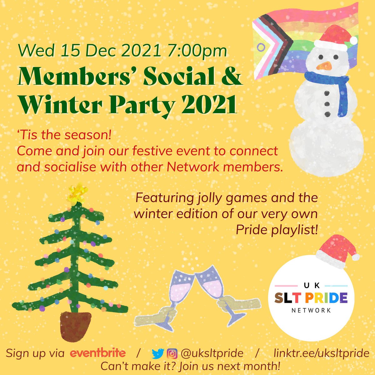 Next week we have our last social of the year for network members! eventbrite.co.uk/e/uk-slt-pride… 

☃️ Join us if you’re a member, or sign up here: bit.ly/3GrAEni