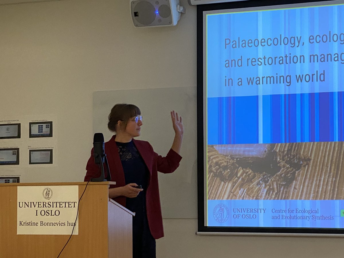 @Anneke_tSchure giving her trial lecture - as part of her PhD defense <a href="/biovitenskap/">Department of Biosciences, University of Oslo</a>  <a href="/CEESUiO/">CEES - Univ. of Oslo</a> - on “Palaeoecology, ecological baselines and restoration management in a warming world”. <a href="/archaeogenomics/">Archaeogenomics UiO</a> <a href="/NHMOslo_Science/">NHM Oslo Science</a>