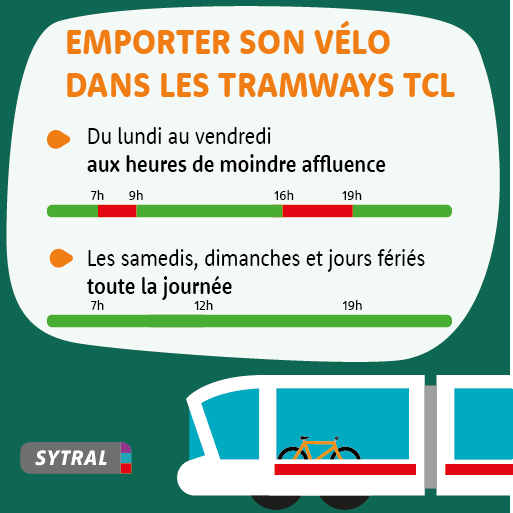 SYTRALmobilites's tweet photo. 🚲 Expérience concluante également pour le vélo dans le tramway ! Après plusieurs mois d’expérimentations et d’observations, les horaires suivants ont été retenus ⤵ https://t.co/v7tdDkpxmQ