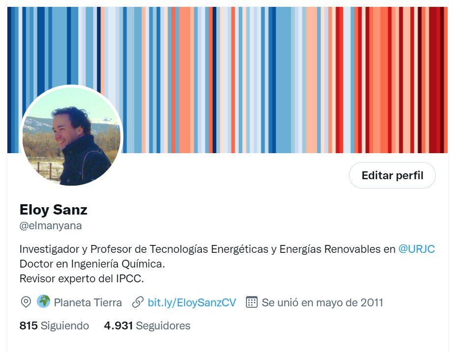 🔁 ¿Me ayudas con un RT a llegar a más gente? Somos casi 5000 en esta cuenta. Seguro que se supera esta cifra ampliamente gracias a vosotros. 

Aquí encontraréis temas energéticos, sostenibilidad y cambio climático. También critico bastante a la energía nuclear.