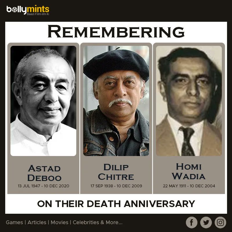 BollyMints's tweet image. Remembering #AstadDeboo #DilipChitre #HomiWadia On Their #Death #Anniversary!