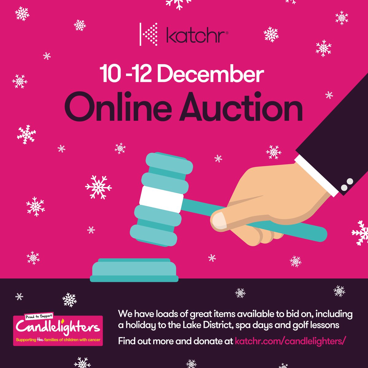 Our auction has gone LIVE!! Help us support the children's cancer charity Candlelighters Trust by heading over to app.galabid.com/katchrauction/… and start bidding on the great packages on offer, including holidays, sporting hospitality tickets and spa days.

 #candlelighters #katchr