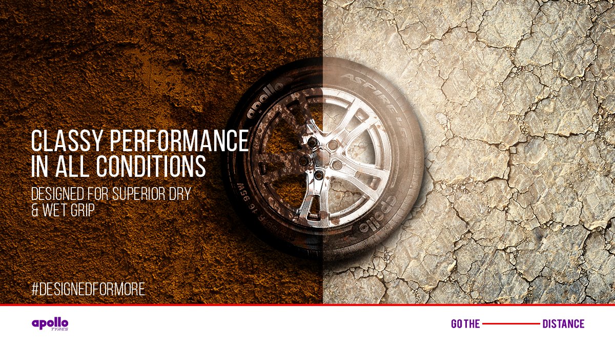 apollotyres's tweet photo. Get the best of both worlds with a silica based tread material. The Apollo #Aspire4G tyres are designed to give you excellent grip on wet as well as dry roads.
#DesignedForMore https://t.co/4x2pV8KEEv