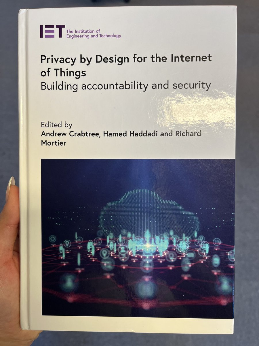 kilic_dmla's tweet photo. What a wonderful way to start Friday morning! The hard copy of our book on “ Privacy by Design for the Internet of Things Building accountability and security” was delivered. Thanks to editors + co-authors! @murraygoulden @_andy_crabtree @realhamed @mort___ https://t.co/yC2B9iGuwn