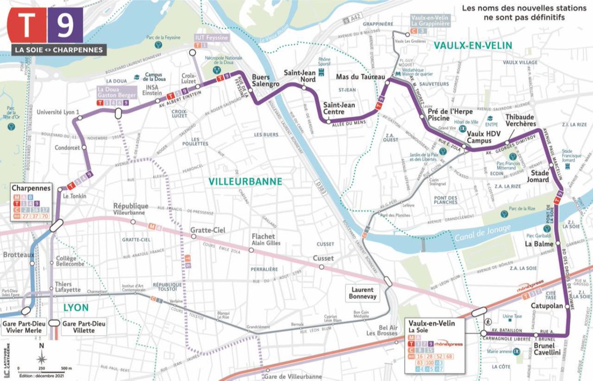 SYTRALmobilites's tweet photo. 🚊 Les tracés définitifs des lignes T9 et T10 sont validés ! D’ici 2026, ces deux nouvelles lignes favoriseront l’intermodalité grâce à leur connexion à des lignes fortes du réseau TCL https://t.co/xNltKzE4bz