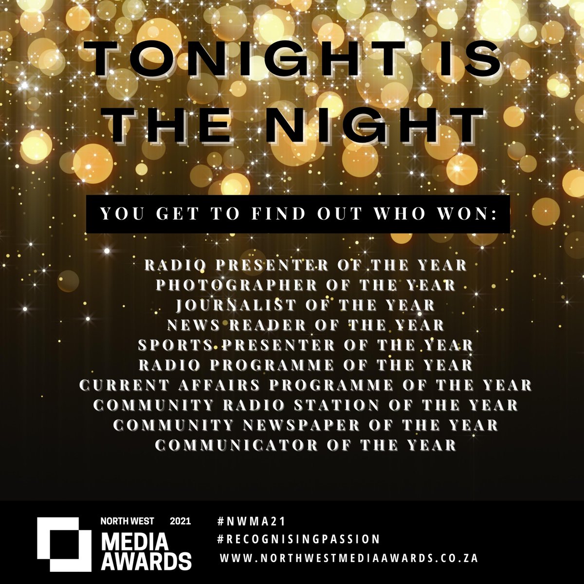 The day has arrived!
We are hours away from announcing all the 2021 North West Media Award winners.

#RecognisingPassion | #NWMediaAwards2021 | #NWMA21 | #SouthAfrica | #Media