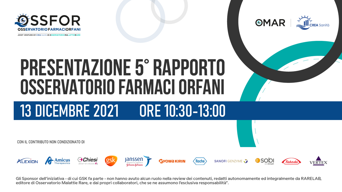 📌 Presentazione del 5° Rapporto OSSFOR

🗓 Lunedì 13 Dicembre 2021
🕙 Ore 10:30

🔴 Segui la diretta su
 
Facebook 
fb.me/e/1hAqqM03Y
 
Zoom
bit.ly/3dJWVQN

ℹ️ Per maggiori info
👉bit.ly/31Qn9OR
 
#MalattieRare #FarmaciOrfani