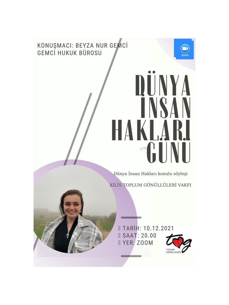Kilis_tog's tweet photo. 10 Aralık Dünya İnsan Hakları konulu söyleşimize sizleri de bekleriz.
 Link  toplantı saati öncesi paylaşılacaktır.
#togsaha 
@TOGVakfi https://t.co/kceDufZQXj