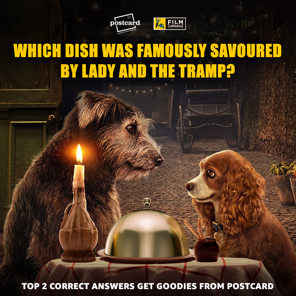 FilmCompanion's tweet photo. Giveaway alert! Romance was in the air but can you guess what these 2 were eating in this scene from 'Lady and the Tramp'? Top 2 correct answers win goodies from Postcard. #Branded #FilmCompanion #PostcardOfIndia #Giveaway #LadyAndTheTramp https://t.co/732FMuoeCi