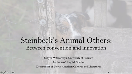 Kicking off panel 7 with <a href="/juwlodarczyk/">Justyna Włodarczyk</a> 's presentation on Steinbeck's Animal Others. The talks are chaired by prof. Elżbieta Rokosz 😍