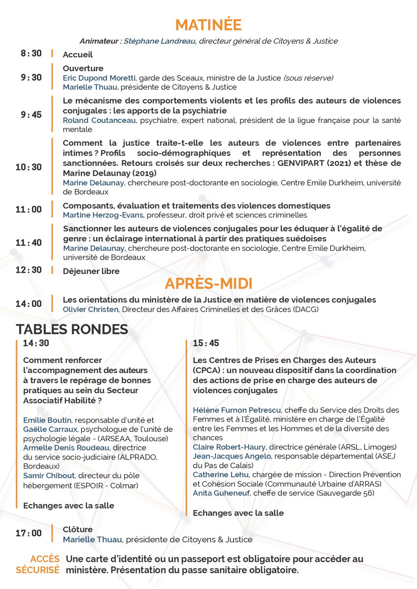 Je suis ravie d'avoir participé à la journée dédiée à la lutte contre les violences conjugales avec 
@CitoyenJustice. Des innovations concrètes inspirantes, des recherches académiques et des débats stimulants pour relever le "défi de l'accompagnement des auteurs". 
<a href="/justice_gouv/">Ministère de la Justice</a>