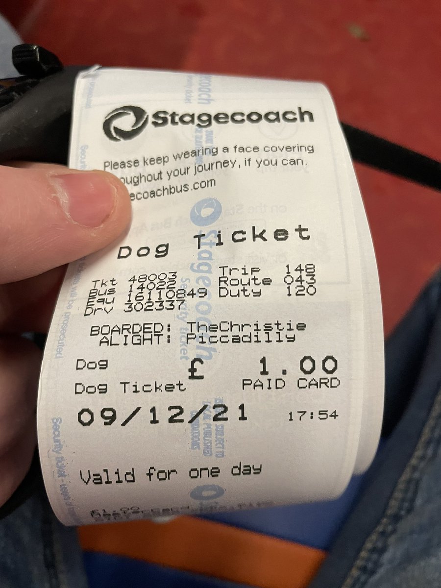 ferranski's tweet photo. @StagecoachGM , just wondering why you have inconsistent dog pricing? Totally happy to pay. But why £1 for one trip and 50p for another? It’s giving him size anxiety! 😂 https://t.co/cJjURUi40Q