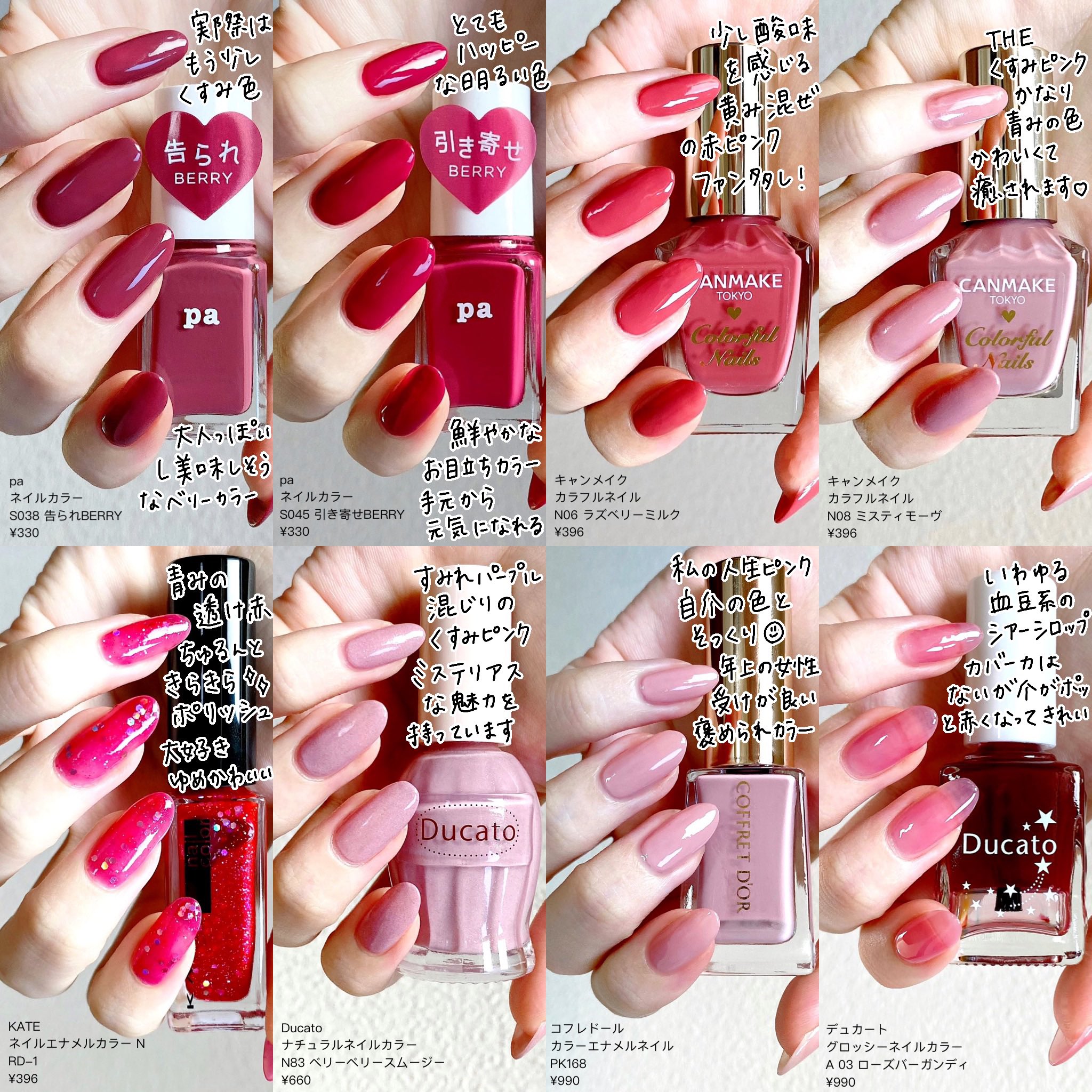 ちこえ 赤とピンクがどうしようもなく好きだー という人向けのネイル おそらく全て定番色で値段順に並んでいます T Co U7mg33hpzc Twitter