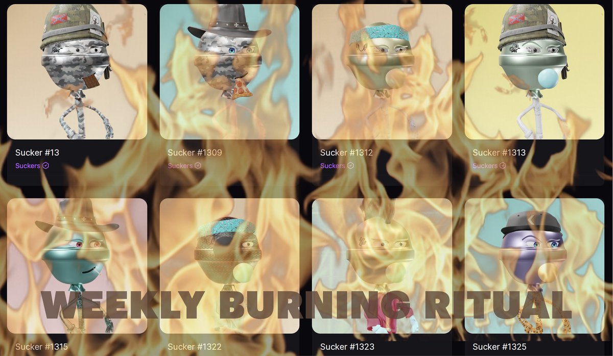 We love the smell of napalm in the morning! 🔥
8 more Suckers in flames. 1378 in circulating supply.