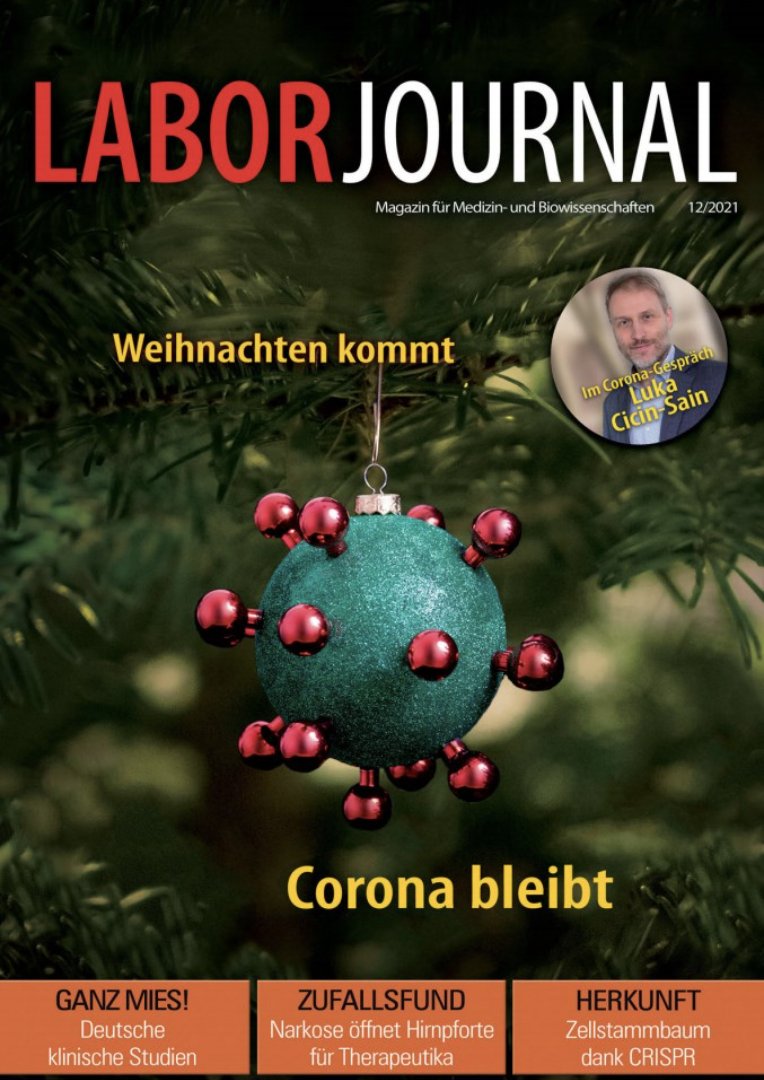 Lab_Journal's tweet photo. Unser neues Heft 12/2021 ist draußen!

Titelthema:
„#Weihnachten kommt – #Corona bleibt"

Außerdem:
Stiefkind klinische Studien; #Medikamente und #Mikrobiom; Drama Grüne #Biotechnologie; #Selbstorganisation; #Zellkultur u.v.m.

Das ganze Heft online hier: https://t.co/RBPE6ZD5z2 https://t.co/0eAGXpY30A