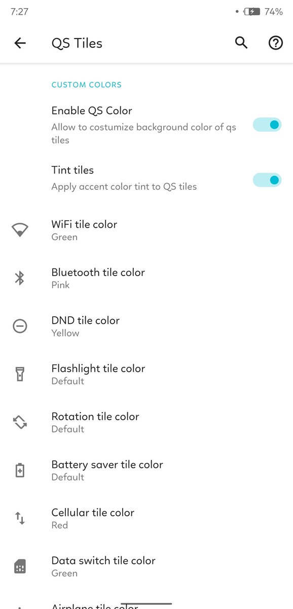 sajimha90's tweet photo. HavocOS 3.12 with android 11 dp1 qs tile style different colors https://t.co/9EPI1s4h3n