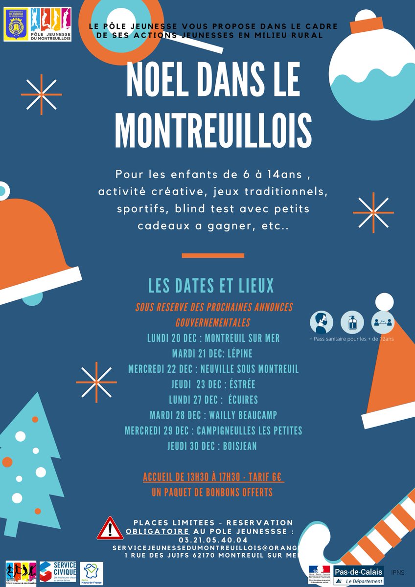 Pas de Noël gonflé cette année, mais nous vous proposons un tournée des villages ! Une multitudes d'activités pour les 6-14ans! (sous réserve de d'annonces gouvernementales sur la crise sanitaire) 
#Montreuillois #activités #noel #fetes #enfants