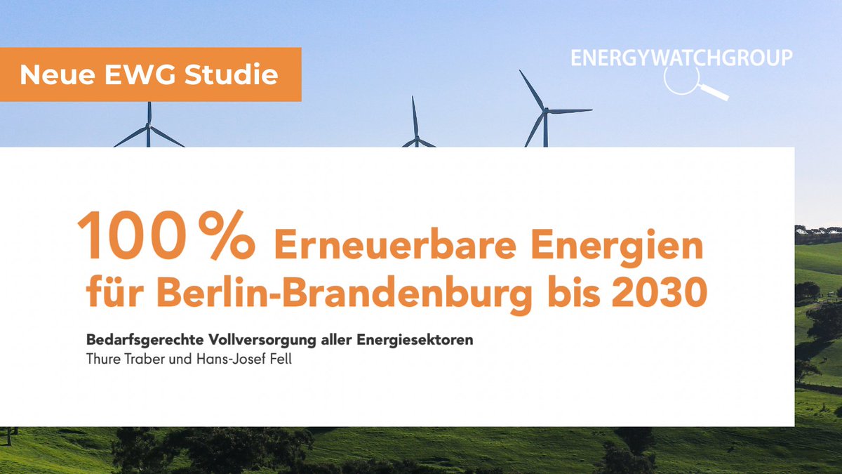 ⚠️Neue EWG Studie⚠️
Heute morgen haben wir unsere neue Studie veröffentlicht: 100% #ErneuerbareEnergien für Berlin Brandenburg bis 2030 

Die gesamte Studie sowie Aufzeichnung der PK und vieles mehr gibts hier: energywatchgroup.org/100-erneuerbar…