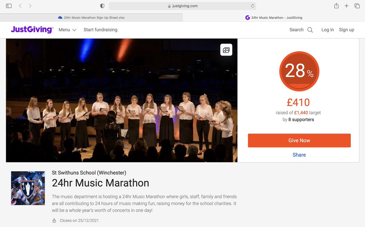 Donations are coming in for the 24hr Music Marathon this weekend! Please give generously to raise money for the school charities justgiving.com/campaign/24hrM… <a href="/StSwithunsGirls/">St Swithun's School</a>