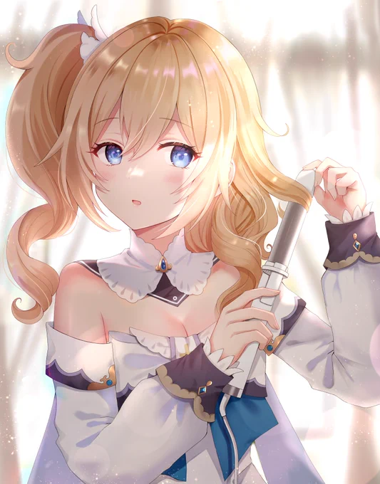 #Barbara
#原神 
髪の毛を巻くバーバラ 
