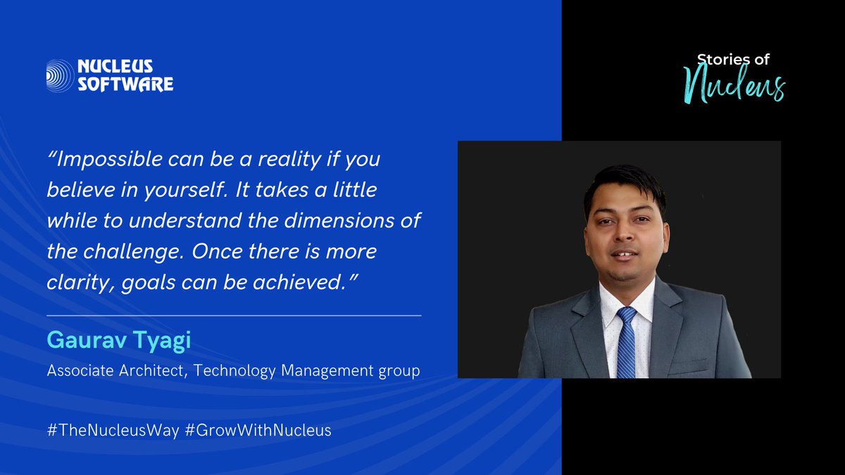 nucleussoftware's tweet photo. A thirst for more knowledge has led #Nucleite Gaurav down the path of many learnings.  No challenge seems too daunting to him - his love for numbers &amp; emerging tech has always been his faithful ally. 
Read more: https://t.co/XtlpmA2Yq7  
@TheGauravTweet 
#Nucleus #GrowWithNucleus https://t.co/UxNC0nsxKi