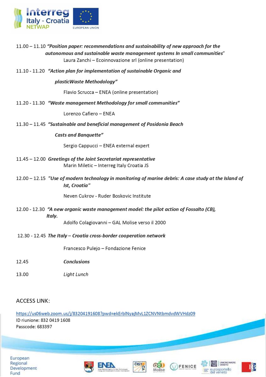 ENEAOfficial's tweet photo. 📅 Martedì 14 dicembre ore 9.30 anche on line la conferenza conclusiva del progetto #NETWAP che mira a creare un sistema di gestione dei rifiuti sostenibile e innovativo
📍 Per partecipare
https://t.co/YPFX8SSHvC
ID riunione 832 0419 1608
Passcode: 683397
https://t.co/BK0EWsrnd1 https://t.co/9lIm82EQI1