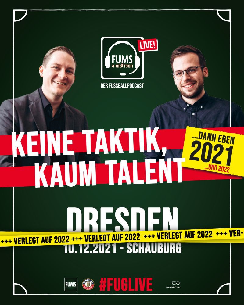 FUMS_DIESHOW's tweet photo. Damit heute keiner vor verschlossenen Türen steht, nochmal die Info: Dresden holen wir coronabedingt 2022 nach! 🤝 #FUGLIVE https://t.co/MBS0XUdLSh