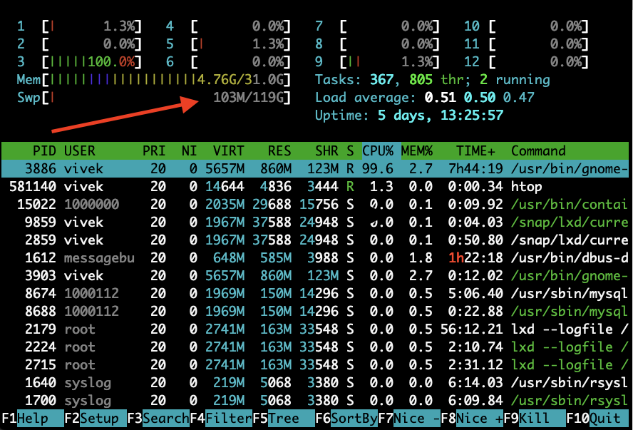 What the hell? Why on earth did I waste so much disk space? It is useless. I don't need a swap space at all on Linux desktop. I must have installed this system when I was sleepy. Time to reclaim disk space and disable this swap space