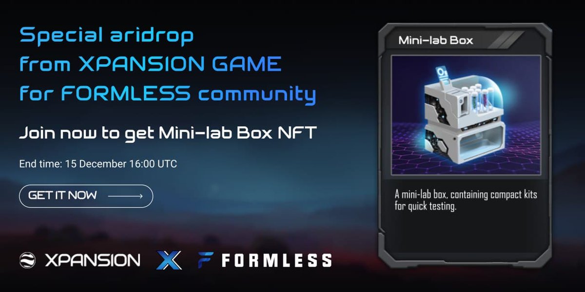 🎁Special #Airdrop from #Xpansion for #Formless community💰💰
Fulfill these requirements to get Mini lab Box:
Follow @formlessgamefi &amp; <a href="/xpsgame/">Xplosion Gaming</a> 
Retweet &amp; Tag 3 friends 
Join Telegram groups: 
t.me/formless_offic…
t.me/XpansionGame 
Submit form👇
forms.gle/LyWy6BZfRiuhLs…