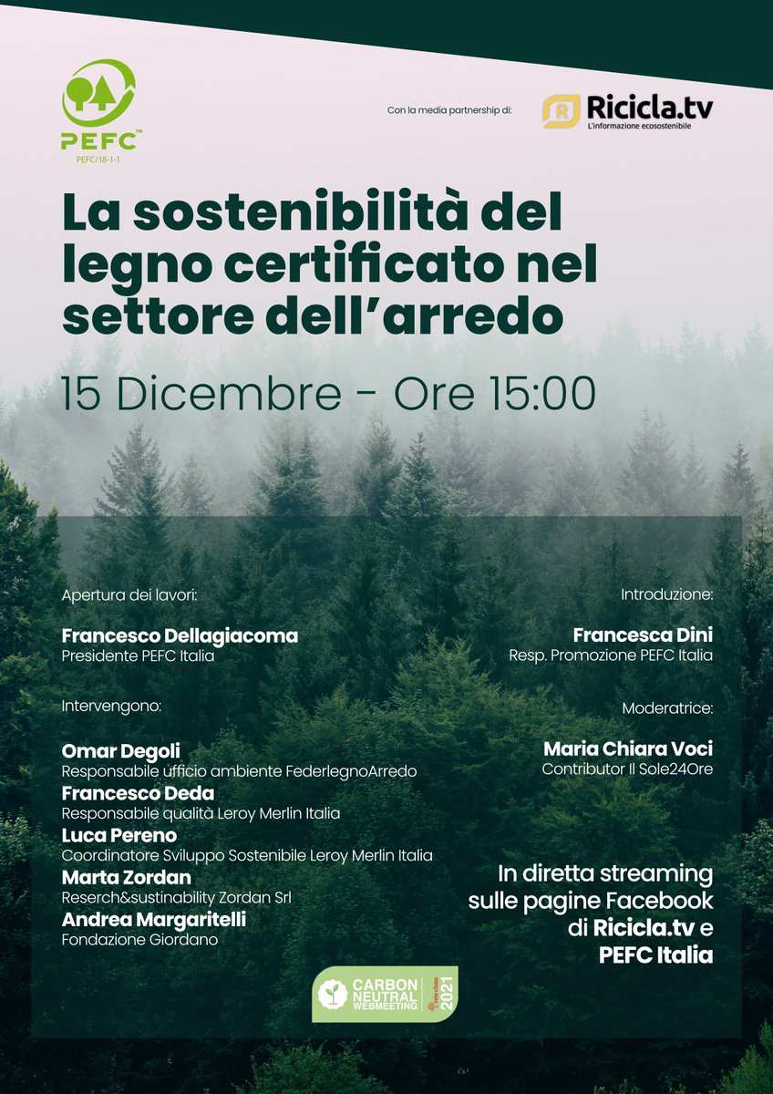 pefcitalia's tweet photo. 🗓️ Il 15 dicembre alle ore 15 torna l’appuntamento annuale con il “#Thetalkingforests” #PEFC. Il settore di cui parleremo quest'anno è quello dell’arredo per interni. 🪵 
Vi aspettiamo in diretta su #Facebook. Qui maggiori dettagli ⤵️
https://t.co/VOSJZ9HQMy https://t.co/dLdoHHhtaK