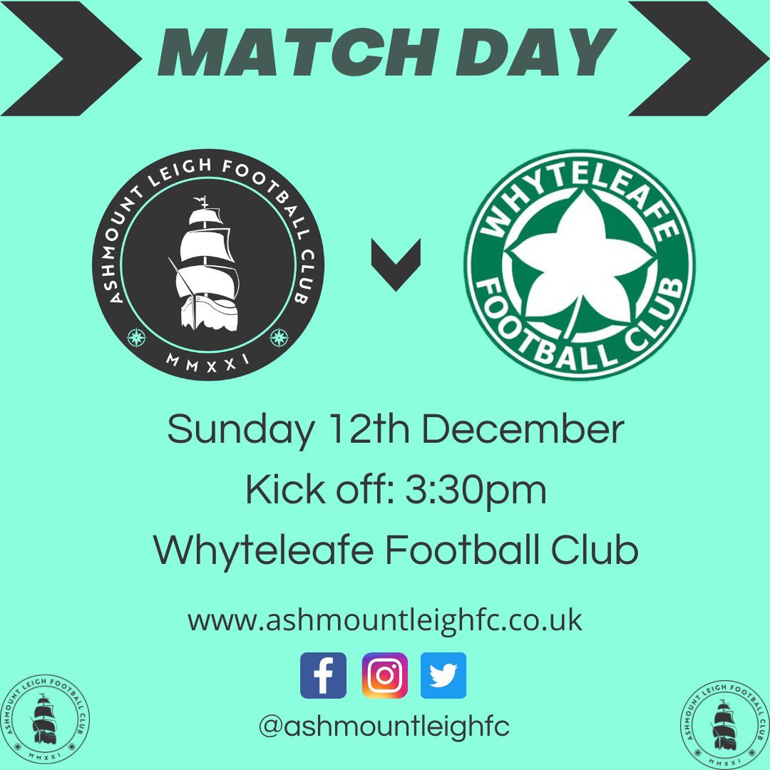 Up Next: 

📅 12th December 
🆚 @whyteleafewfc Development 
⏰ 3:30pm Kick-off
📍 Whyteleafe Football Club

Come down and cheer the ladies on 🎉⚽️⛵️

#AML #ashmountleighfc #womensfootball