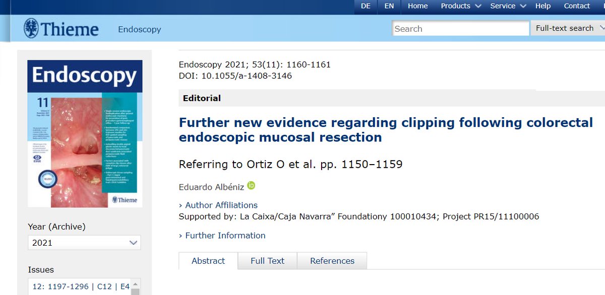 Editorial del Dr <a href="/edalbeniz/">Eduardo AA</a> 👉 Evidencia sobre la colocación de clips tras resección endoscópica mucosa colorrectal thieme-connect.de/products/ejour… vía #Endoscopy