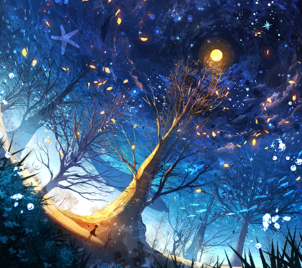 「星と共存する森

#イラスト #絵描きさんと繫がりたい 」|輪廻狐(りんねこ）のイラスト