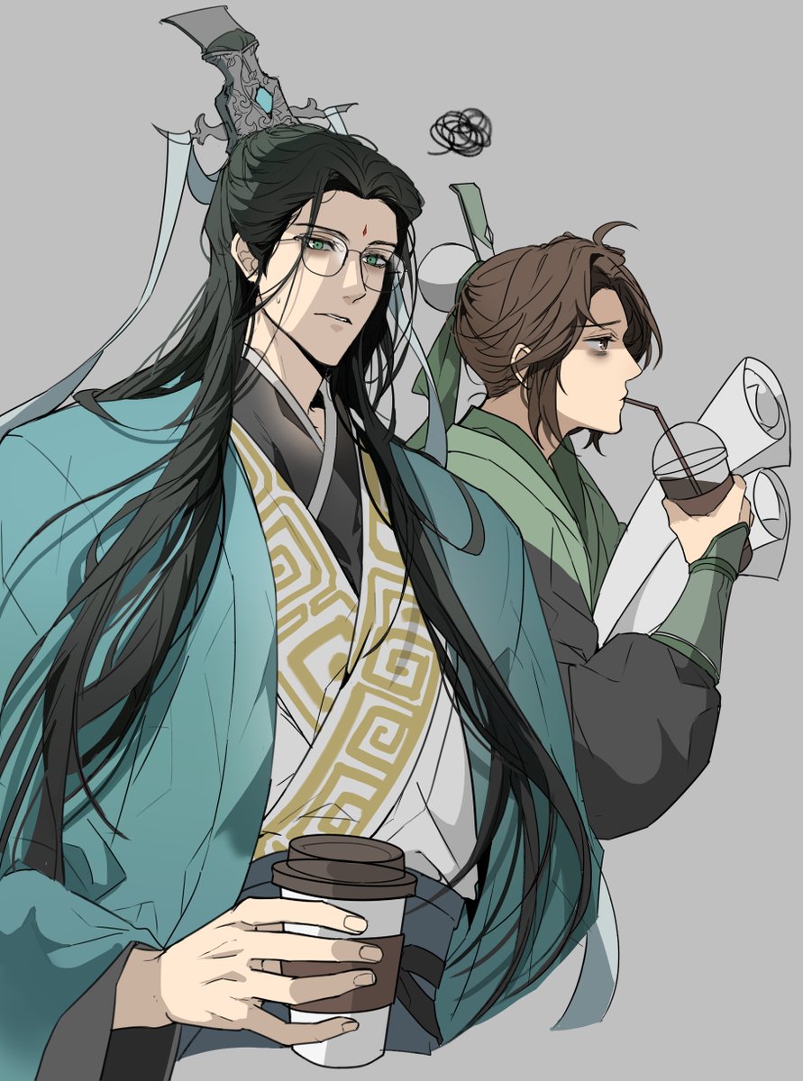 2boys hanfu multiple boys long hair black hair chinese clothes holding  illustration images