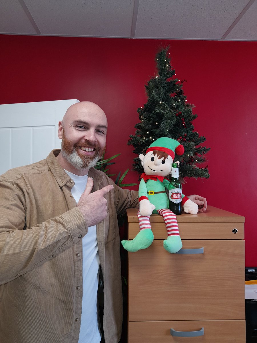 ICSSLarneLtd's tweet photo. Oh dear the naughty elf has stolen PAT supervisor Barry P's beer at the office Christmas party? @86bazza https://t.co/4rHLh2Ff2K