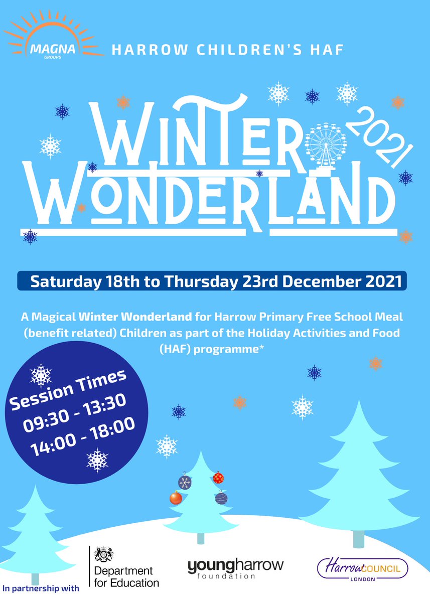 MagnaGroupsUK's tweet photo. #marlboroughprimary #harrow spaces are still available for your Free School Meal (benefit related) children to attend #harrow children Winter Wonderland this December book now at https://t.co/SzWYY2ZQ8v https://t.co/QUw9Cuz0s1