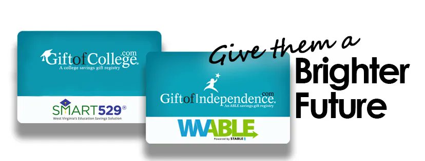 WVTreasury's tweet photo. Give a gift this year that will help change someone’s future! Gift cards, available for SMART529 and WVABLE accounts, can be purchased online. Order yours today at https://t.co/bcUV7Eg975 

#SMART529 #WVABLE #ItsBetterThanAToy #GiftOfEducation #GiftOfIndependence https://t.co/1ebHNktSTI