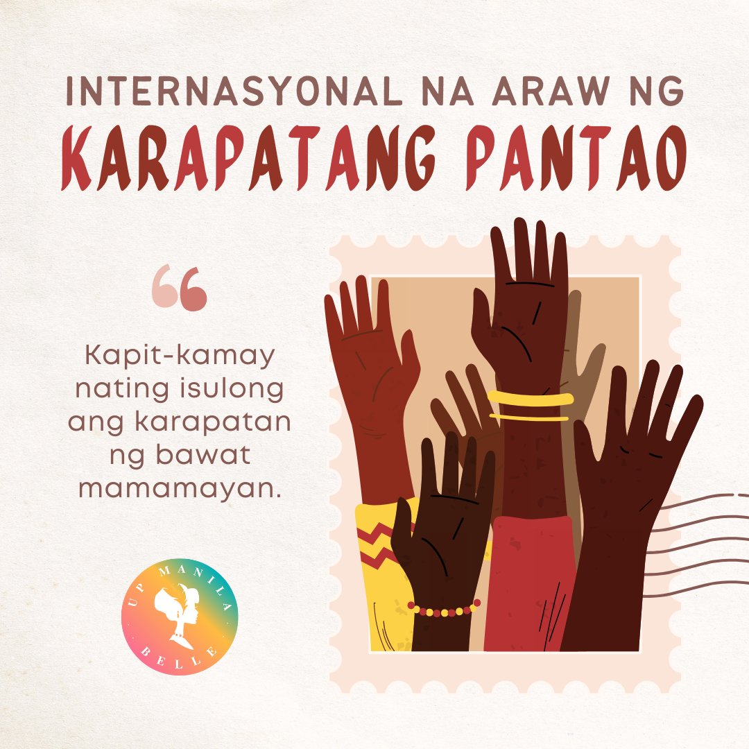 upmanilabelle's tweet photo. Sa pagdiriwang na ito, alalahanin ang panawagan sa pagsulong ng karapatan ng marginalisadong sektor.
Ngayong Disyembre, tuklasin ang mga karapatan at kung bakit nararapat na isabuhay ang mga ito.
Makibahagi. Makialam. Makibaka.โ๐ผ๐ค
#AlrightHumanRight #WomenWednesday #ONEBelle https://t.co/y1NVa0lM5Q