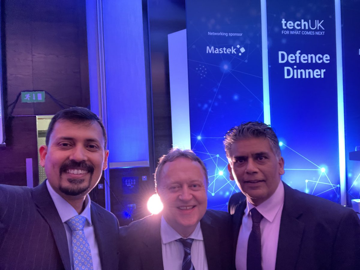 We were delighted to be the networking sponsor at the #techUK Defence Dinner last night in #London. Abhishek Singh Steve Latchem and Ritujit Sikand thoroughly enjoyed the event, it was a great evening with an insightful keynote speech from Lieutenant General Richard Wardlaw OBE