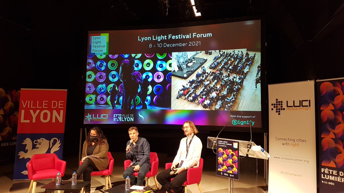LUCIassociation's tweet photo. The #Lyon @FeteLumieres team share insights on new evolutions & perspectives for #FDL2021 & future editions with #LUCInetwork at #LLFF2021 . Some keywords: renewal, #inclusivity #sustainability &international collaboration !
#lightfestival #lightart https://t.co/MLvhi937GL