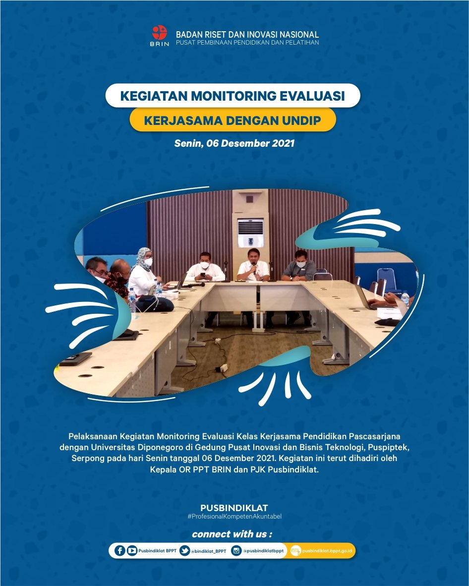 bindiklat_BPPT's tweet photo. Pusbindiklat laksanakan Kegiatan Monitoring Evaluasi Kerjasama Pendidikan Pascasarjana dengan Universitas Diponegoro. Dalam rapat ini dihadiri oleh Kepala OR PPT, Ir. Dadan Moh. Nurjaman,. M.T. didampingi oleh PJK Pusbindiklat, Dr. Aton Yulianto, M.Eng. https://t.co/fJ39TN3KsW