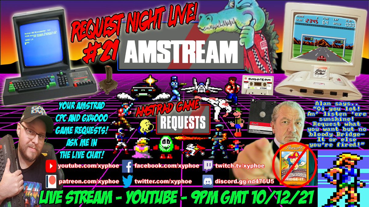 xyphoe's tweet photo. Tonight on the #AMSTREAM it's a...
🕹️ REQUEST NIGHT LIVE! #21 🕹️
⭐️ Your Amstrad Game Requests! ⭐️
Tune in ▶ 9PM GMT 🇬🇧 / 10PM CET 🇲🇫🇪🇸
FRIDAY 10TH DEC 2021
On YouTube here ⚡️ https://t.co/t6mzAgtskD
When we go live come in the chat & request #AmstradCPC games for me to play! https://t.co/fneCUl9jrh