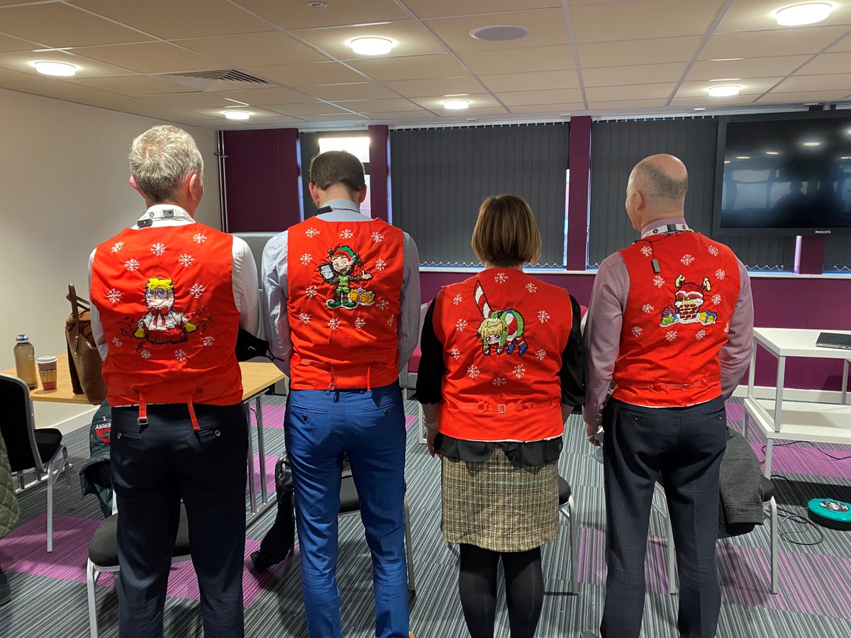FinhamPark's tweet photo. It's Christmas Jumper day today for staff and sixth formers. Our data team as usual are leading the way for festive sartorial style. These waistcoats have been handmade by the super talented Ms Atherton. How #worldclass are they??? https://t.co/AZ93zNxHhp