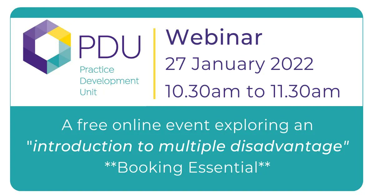 NottinghamCVS's tweet photo. Join us for a free online event exploring an introduction to multiple disadvantage.
π
Thursday 27 January 2022, 10:30am to 11:30am
PDU Online Webinar
Find out more on the link below -
π https://t.co/nujic7g3UB
----
#MultipleDisadvantage #PDUNottingham https://t.co/rBbLcfdWmO