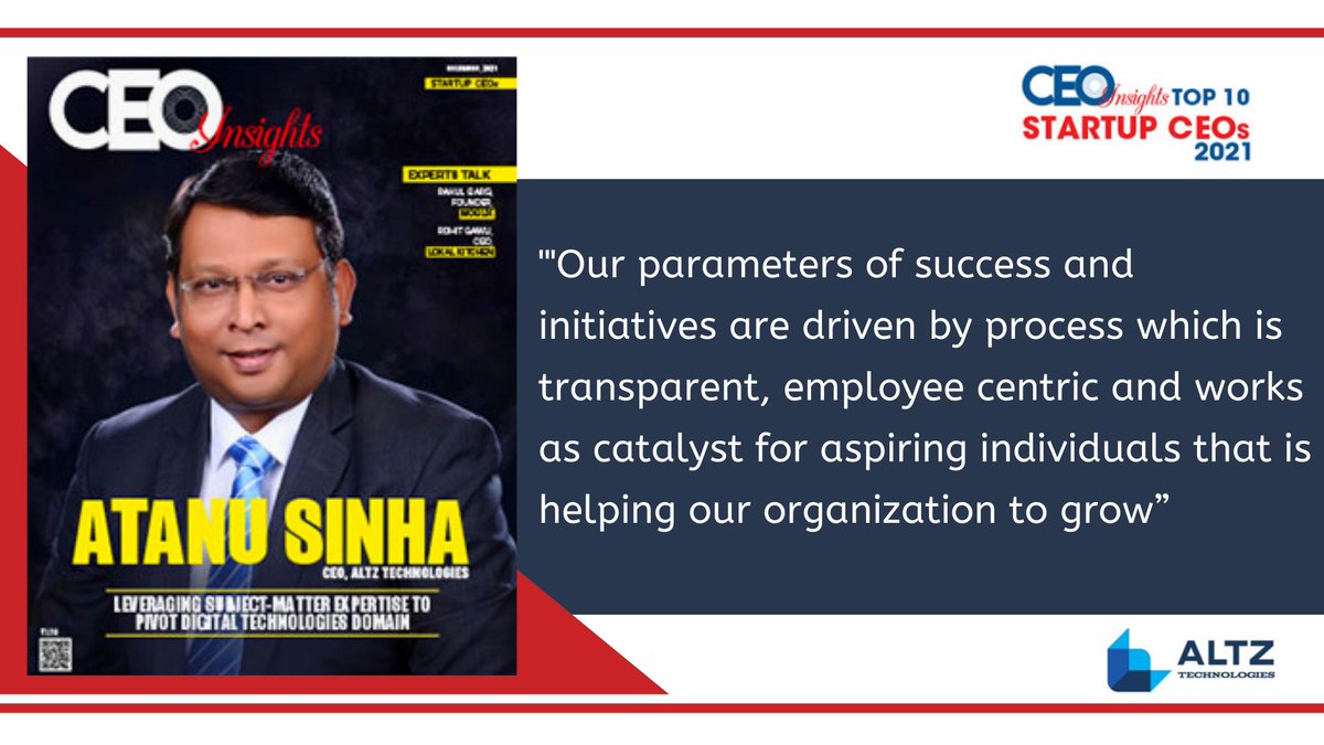 CEO Insights (@ceo__insights) on Twitter photo Leveraging Subject-Matter Expertise To Pivot Digital Technologies Domain
<a href="/atanu_sinha/">Atanu Sinha</a>,CEO of <a href="/AltzTech/">Altz Technologies</a> has been selected by #CEOInsights as one of the'Top 10 #Startup_CEOs - 2021'
Read More:cutt.ly/oYT1dfU
#Business #Digital #Domain #Technologies #Technology #Startup Leveraging Subject-Matter Expertise To Pivot Digital Technologies Domain
<a href="/atanu_sinha/">Atanu Sinha</a>,CEO of <a href="/AltzTech/">Altz Technologies</a> has been selected by #CEOInsights as one of the'Top 10 #Startup_CEOs - 2021'
Read More:cutt.ly/oYT1dfU
#Business #Digital #Domain #Technologies #Technology #Startup