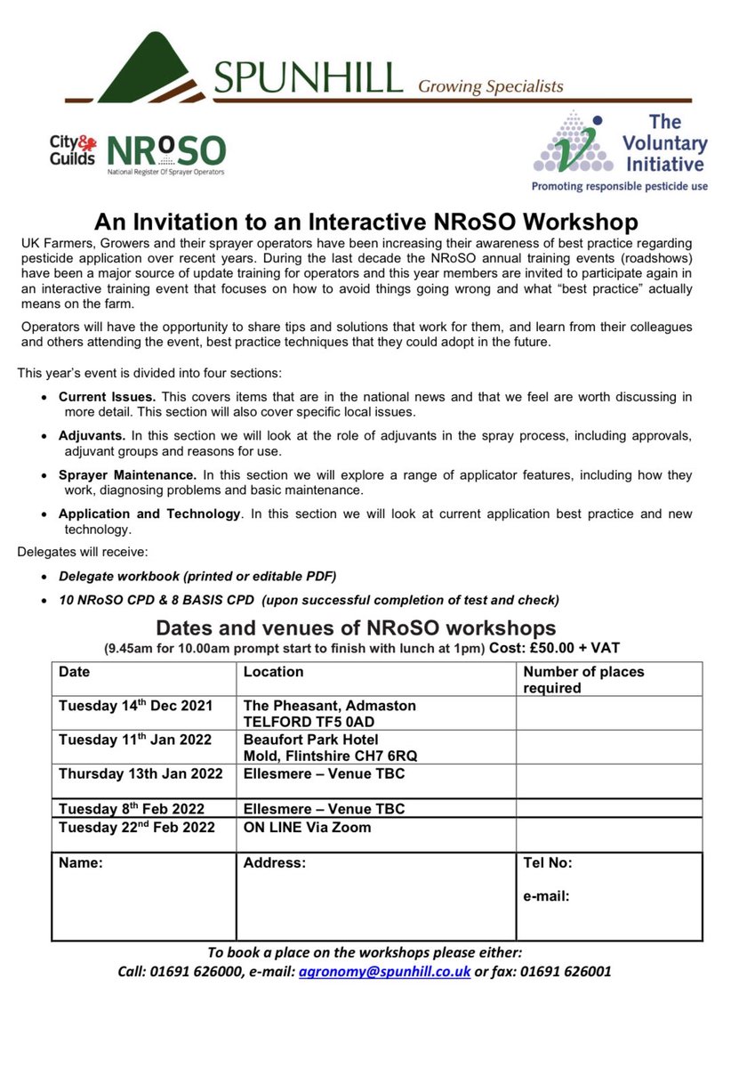 SpunhillLtd's tweet photo. Over the next couple of months we are running a few NRoSOworkshops more details below. Get in touch today to book on!
We currently have a couple of spaces left for @the_pheasant_admaston
#voluntaryinitiative #nroso #basis #cpd #sprayeroperator #workshops #cityguildscertified https://t.co/K6On0SfJPu